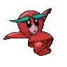 a pixel art drawing of a red parrot with a green headband .
