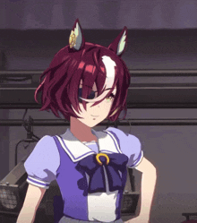 a cartoon character with red hair and a crescent moon on her shirt