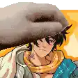a cartoon character wearing a hat and scarf .