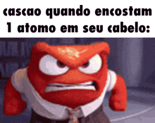 an angry cartoon character with the words cascao quando encostam 1 atomo em seu cabelo on the bottom