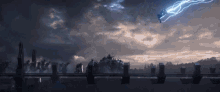 a person is flying through the air with lightning behind them