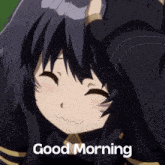 a picture of a girl with the words " good morning " below her