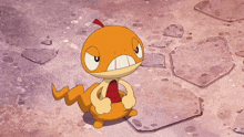 a cartoon character is standing on a stone path