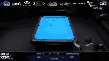a pool table with a blue cloth sponsored by diamond