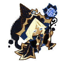 a cartoon character with blonde hair and blue eyes is holding a blue flower