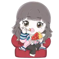 a cartoon drawing of a girl eating a piece of cake
