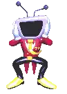 a pixel art of a cartoon character with a television head and antennas .
