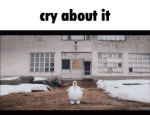 a picture of a person in a snow suit with the words cry about it below them