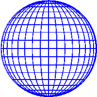 a blue globe with a white background and a grid around it