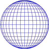 a blue globe with a white background and a grid around it