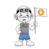 a cartoon character holding a flag with a bitcoin symbol on it