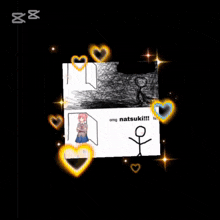 a black and white drawing of a girl and a stick figure with the words omg natsuki .
