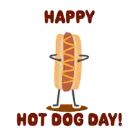 a hot dog with arms and legs and the words happy hot dog day on the bottom