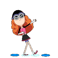 a cartoon girl with red hair and glasses is dancing and giving a thumbs up