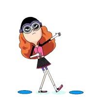 a cartoon girl with red hair and glasses is dancing and giving a thumbs up