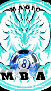 a logo for magic mba with a dragon and a 8 ball