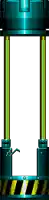 a blue and yellow object with a black and yellow stripe on it