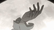 a hand is reaching out towards the moon in a black and white drawing .