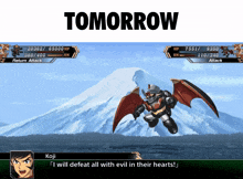 a screenshot of a video game with the words " tomorrow " at the top