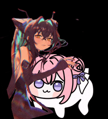 a drawing of a girl with a cat ear and a drawing of a girl with a bow