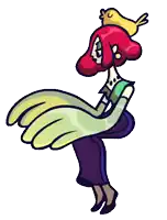 a cartoon woman with a bird on her head