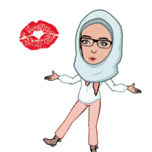 a cartoon of a woman wearing glasses and a scarf