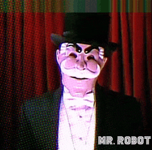 a man in a tuxedo and top hat with the name mr. robot on the bottom