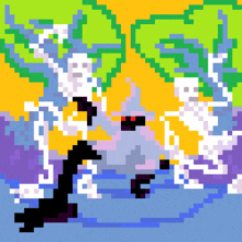 a pixel art drawing of a skeleton and a unicorn