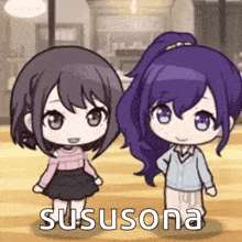 a couple of anime girls standing next to each other with the words sususona written on the bottom .