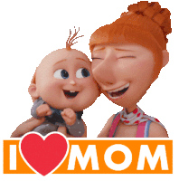 a cartoon of a woman holding a baby next to a sign that says i heart mom
