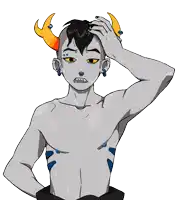 a cartoon drawing of a man with horns holding his head
