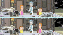 a cartoon of rick and morty sitting at a table with a clipboard