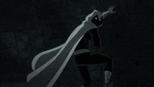 a black and white drawing of a superhero with a cape