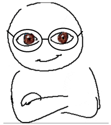 a drawing of a person wearing glasses and a smiling face