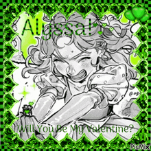 a black and white drawing of alice in wonderland with the words will you be my valentine