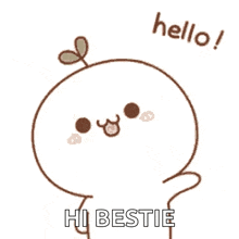 a cartoon character with a plant growing out of it 's head says hello hi bestie
