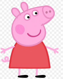 peppa pig is wearing a red dress and smiling for the camera