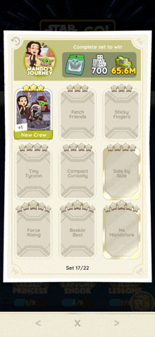 a screenshot of a game that says complete set to win at the top