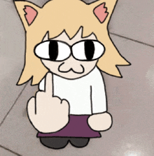 a cartoon of a girl with a cat ear giving a middle finger