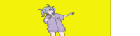 a cartoon of a girl in a purple shirt dancing on a yellow background .