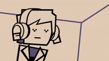 a cartoon drawing of a person wearing headphones and a vacuum cleaner .