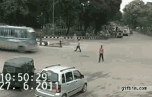 Bus On Bus Crash At Intersection GIF - Bus Crossing Bus Crash Bus On Bus Crash GIFs