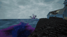 a computer generated image of a boat in the ocean