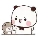 a panda bear is standing next to a smaller panda bear .