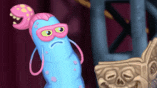 a cartoon character wearing glasses and hoop earrings stands next to a book