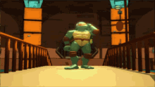 a cartoon of a teenage mutant ninja turtle standing on a balcony