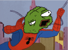 a cartoon of a spider-man with a green head