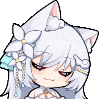 a cartoon character with white hair and a flower in her hair