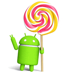 a green android is holding a colorful lollipop on a stick