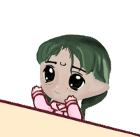 a drawing of a girl with green hair and a crescent moon on her face